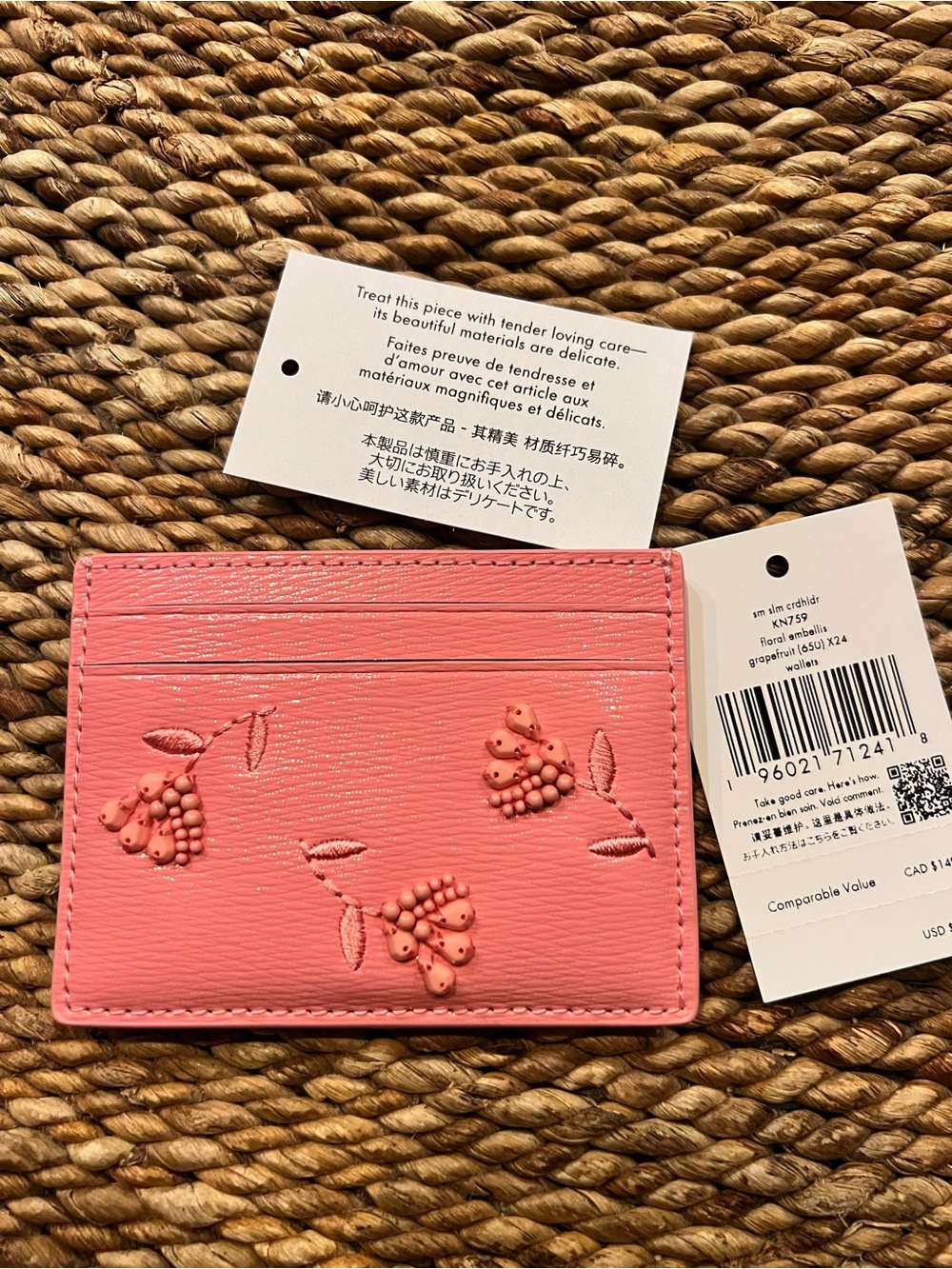 NWT Kate Spade Floral Small Slim Card Holder Wallet – Grapefruit Pink (KN759)